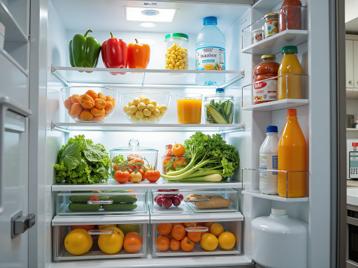 High-end smart refrigerator with stainless steel finish, double door design, LED display panel