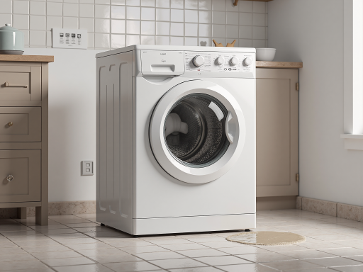 Front-loading drum washing machine with white body and LED control panel